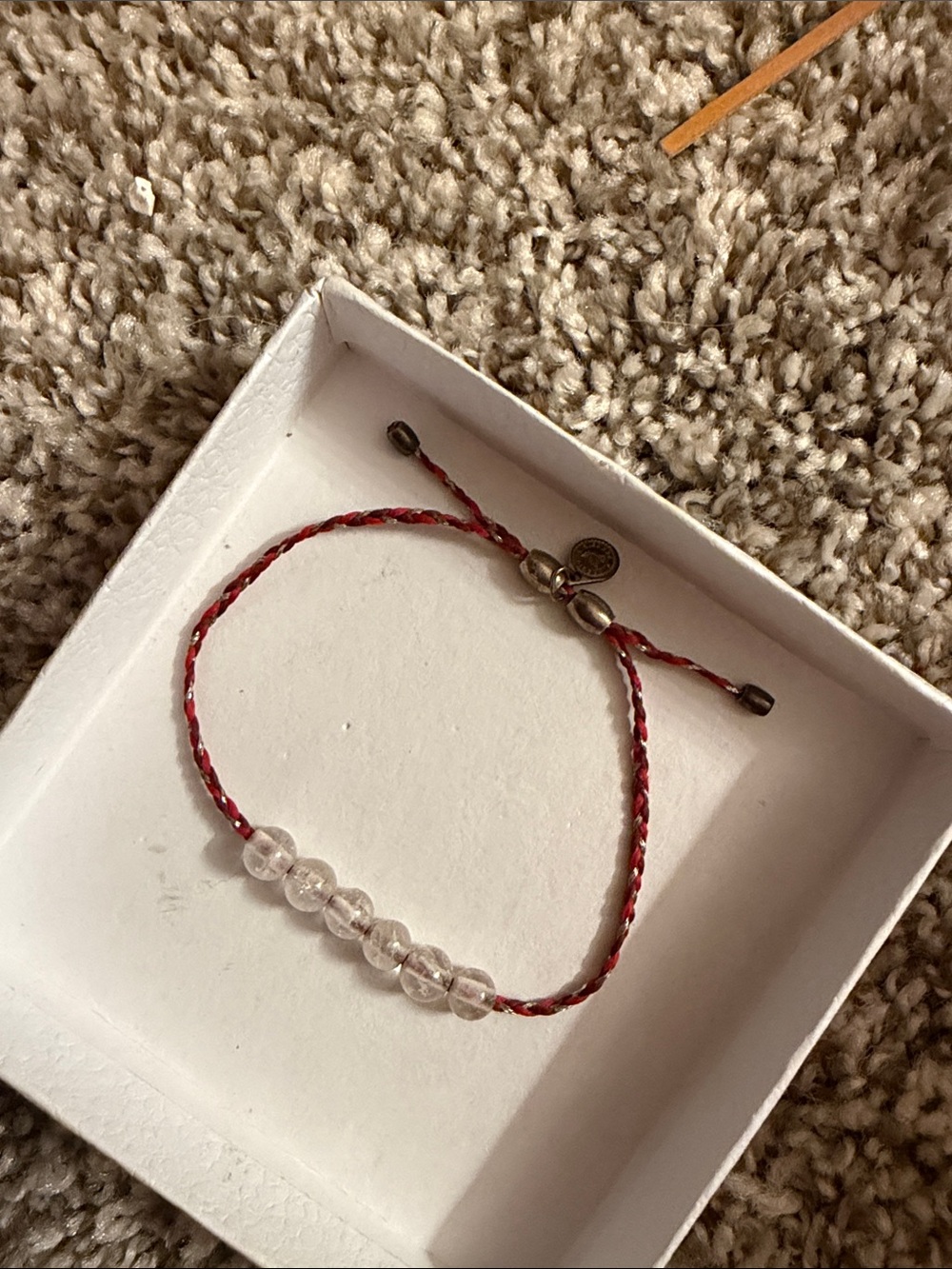 Alex and Ani Red Braided Cord Bracelet with Clear Beads